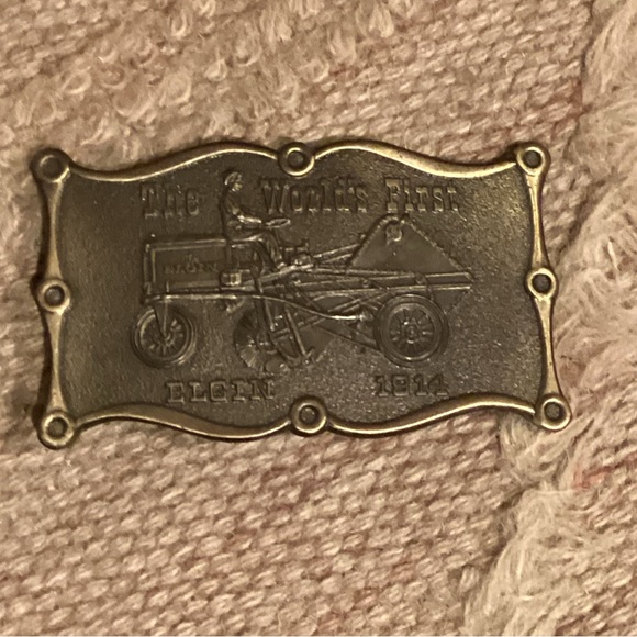 LEWIS BUCKLES CHICAGO BRASS *THE WORLD’S FIRST ELGIN 1914” BELT BUCKLE - Picture 2 of 5